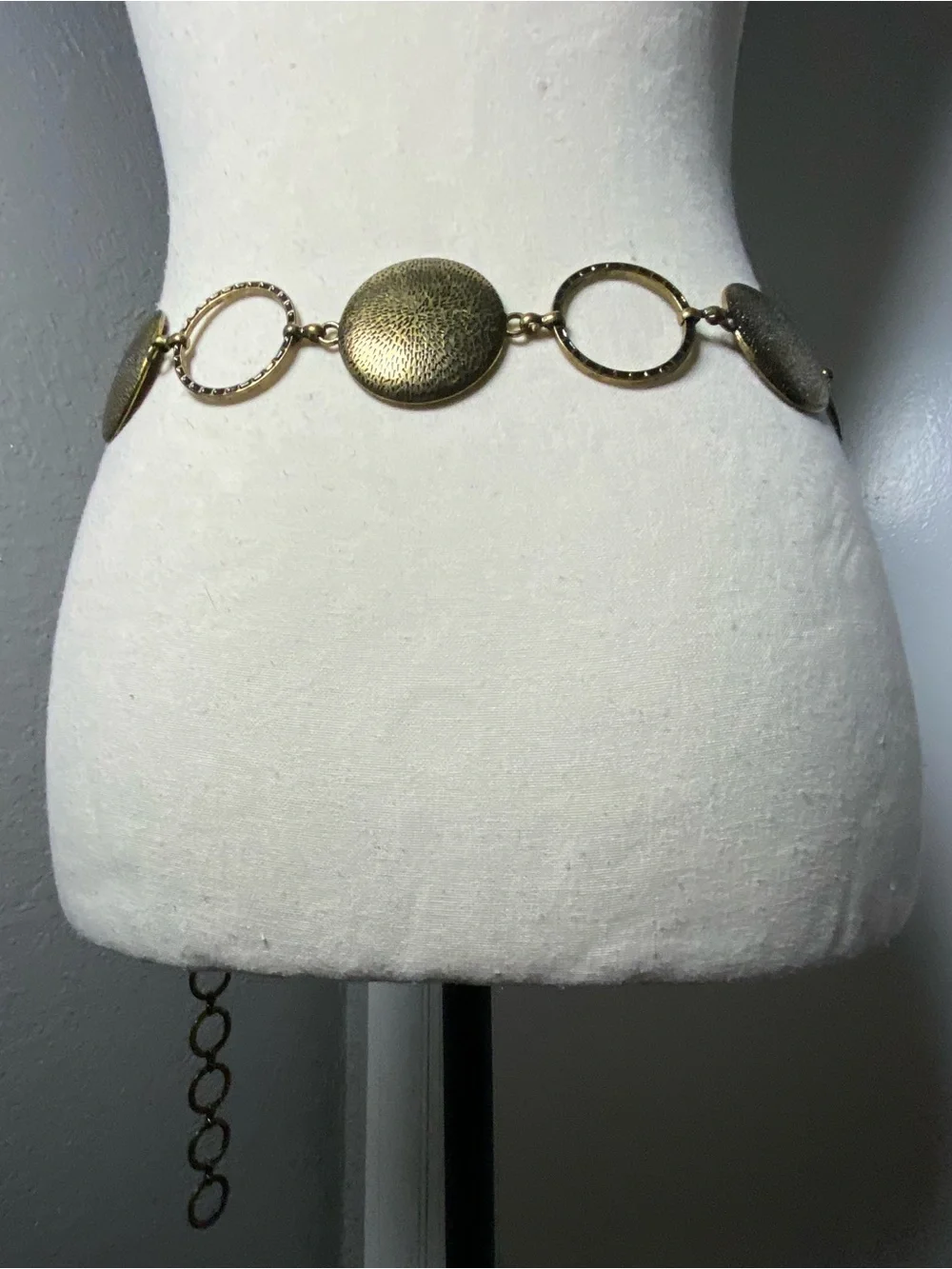 Vintage Antique Gold Etched Circle Chain Belt One Size
